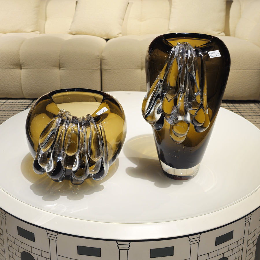 Amber Artistic Glass Vase - Set of 2