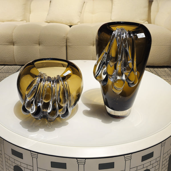 Amber Artistic Glass Vase - Set of 2